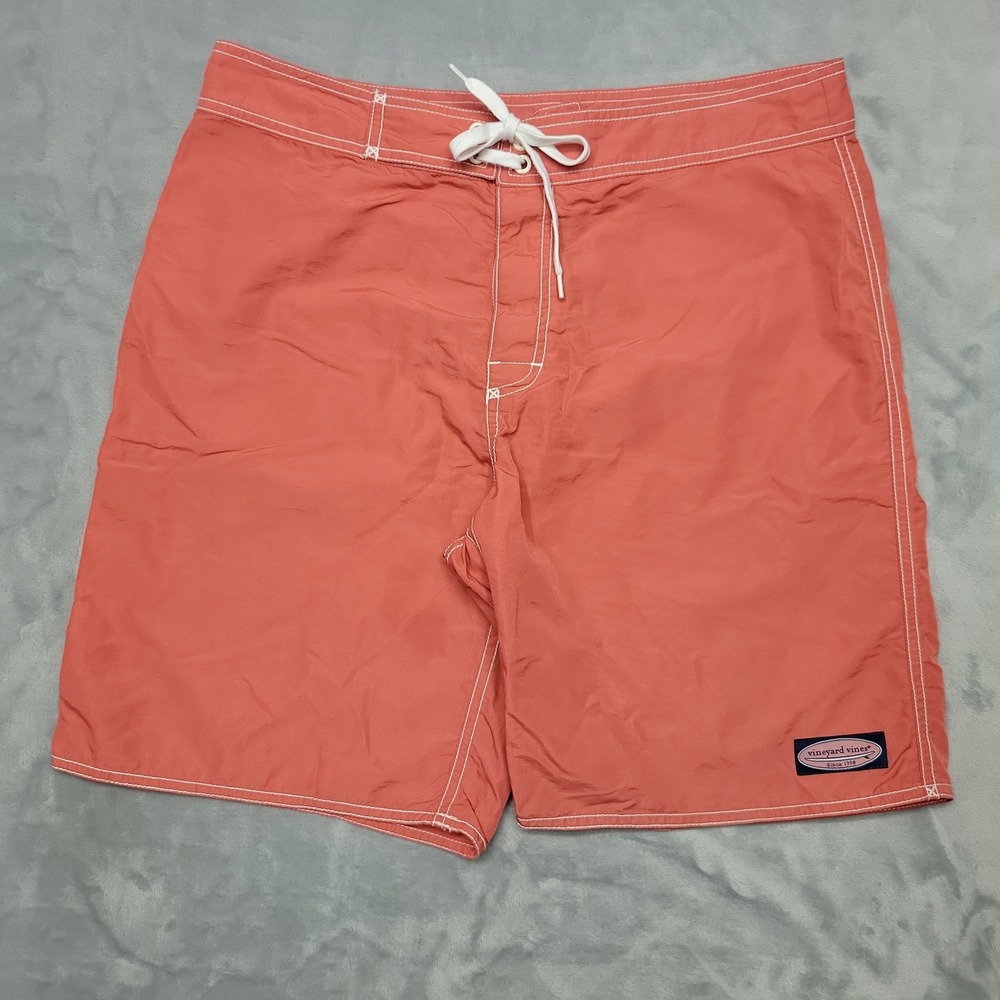 Vineyard Vines Board Shorts Men 33 Coral Ottoman Nylon Swim Trunks Surf Beach